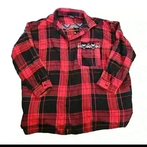 Zara Womens Red And Black Plaid Embroidered And Embellished Long Sleeve Top L - Picture 8 of 14